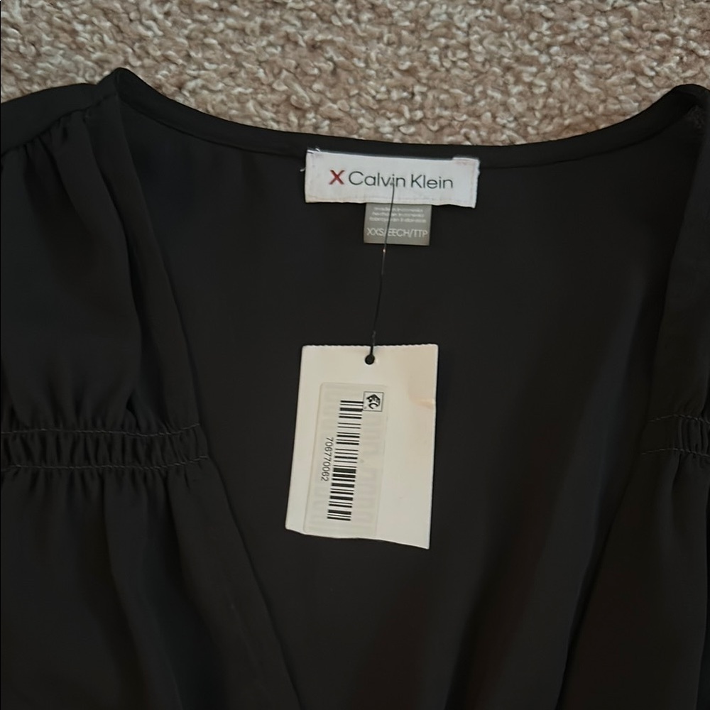 Calvin Klein Black Ruched Peplum Blouse - Picture 5 of 7
